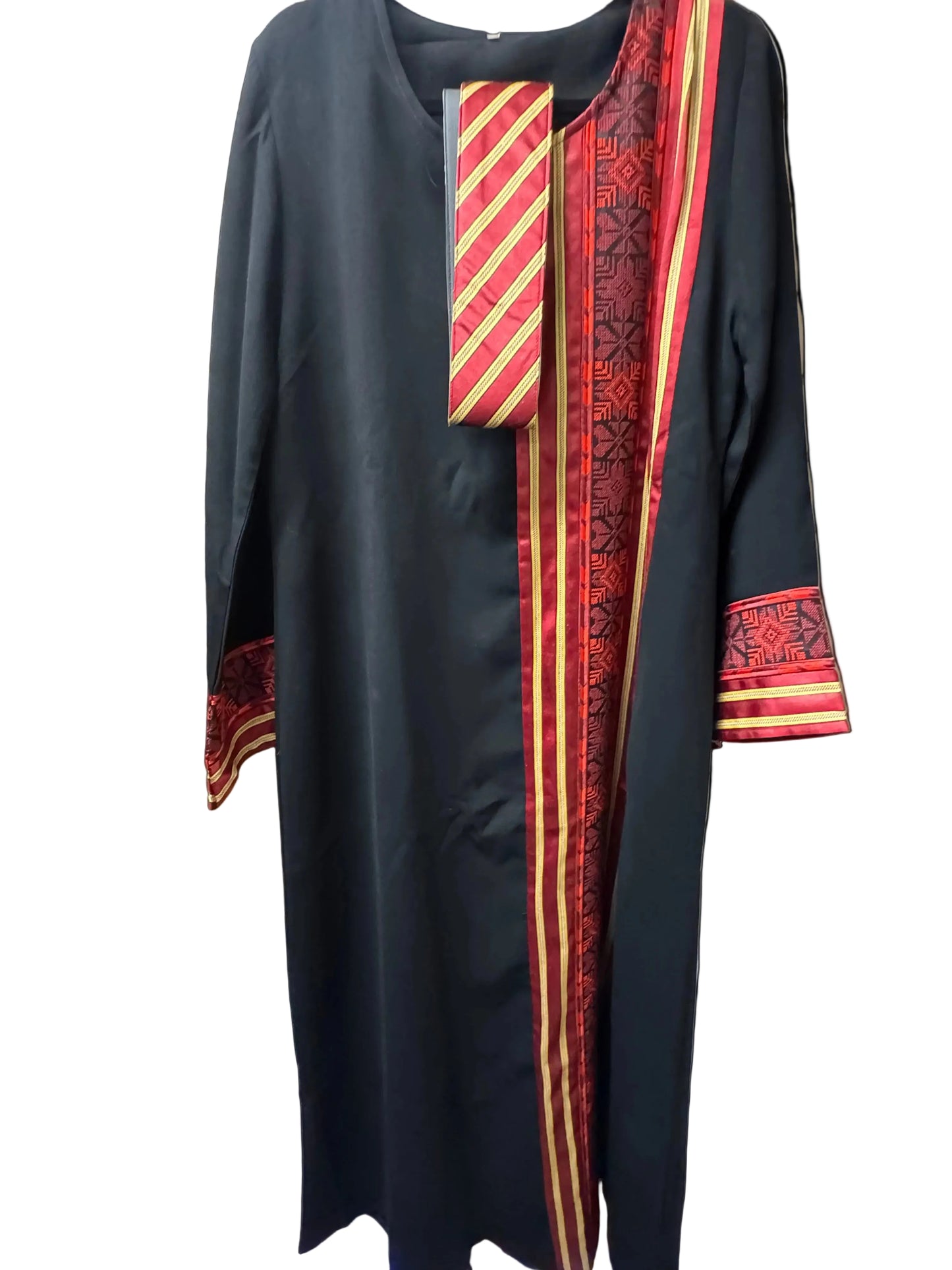 Black Thobe with Red Vertical Tatreez Panel