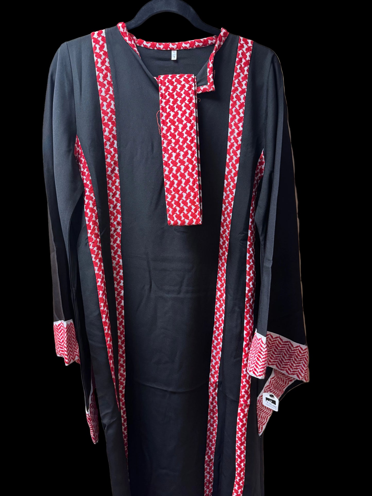 Black Thobe with Red Keffiyeh-Inspired Trim