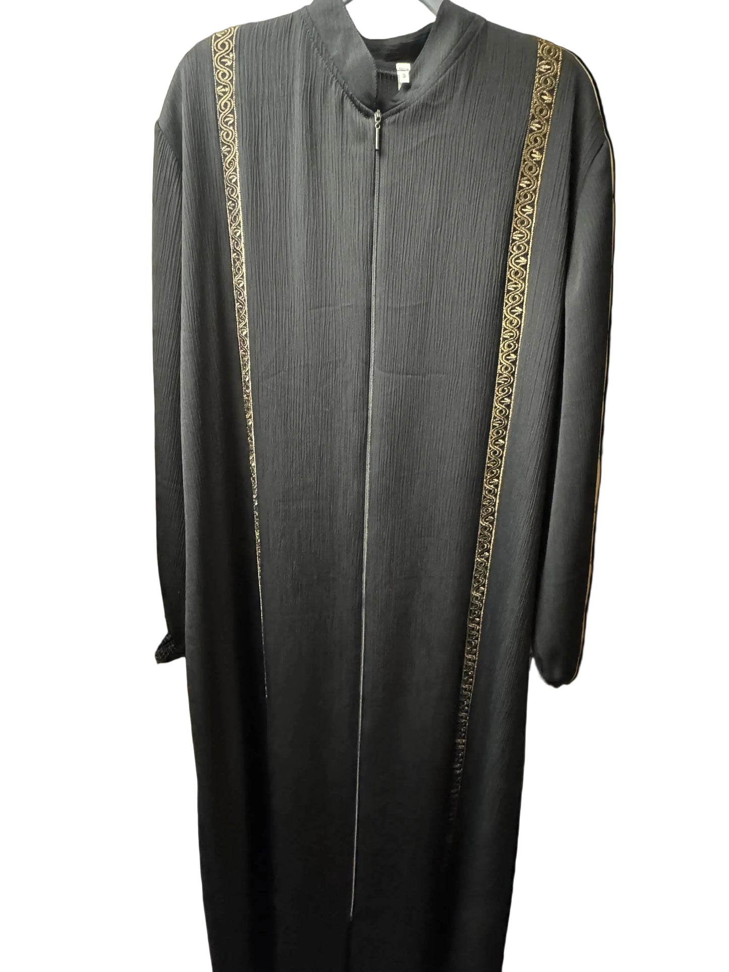 Black Zip-Front Abaya with Gold Trim