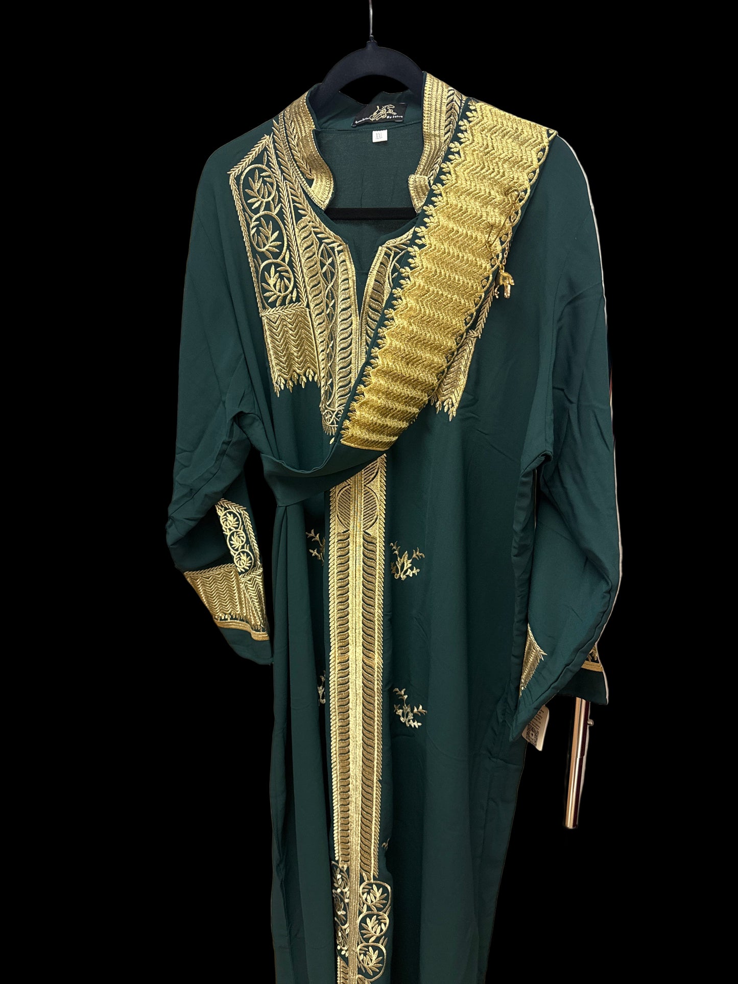 Luxury Palestinian Embroidered Abaya – Burgundy & Gold (By Zohra)