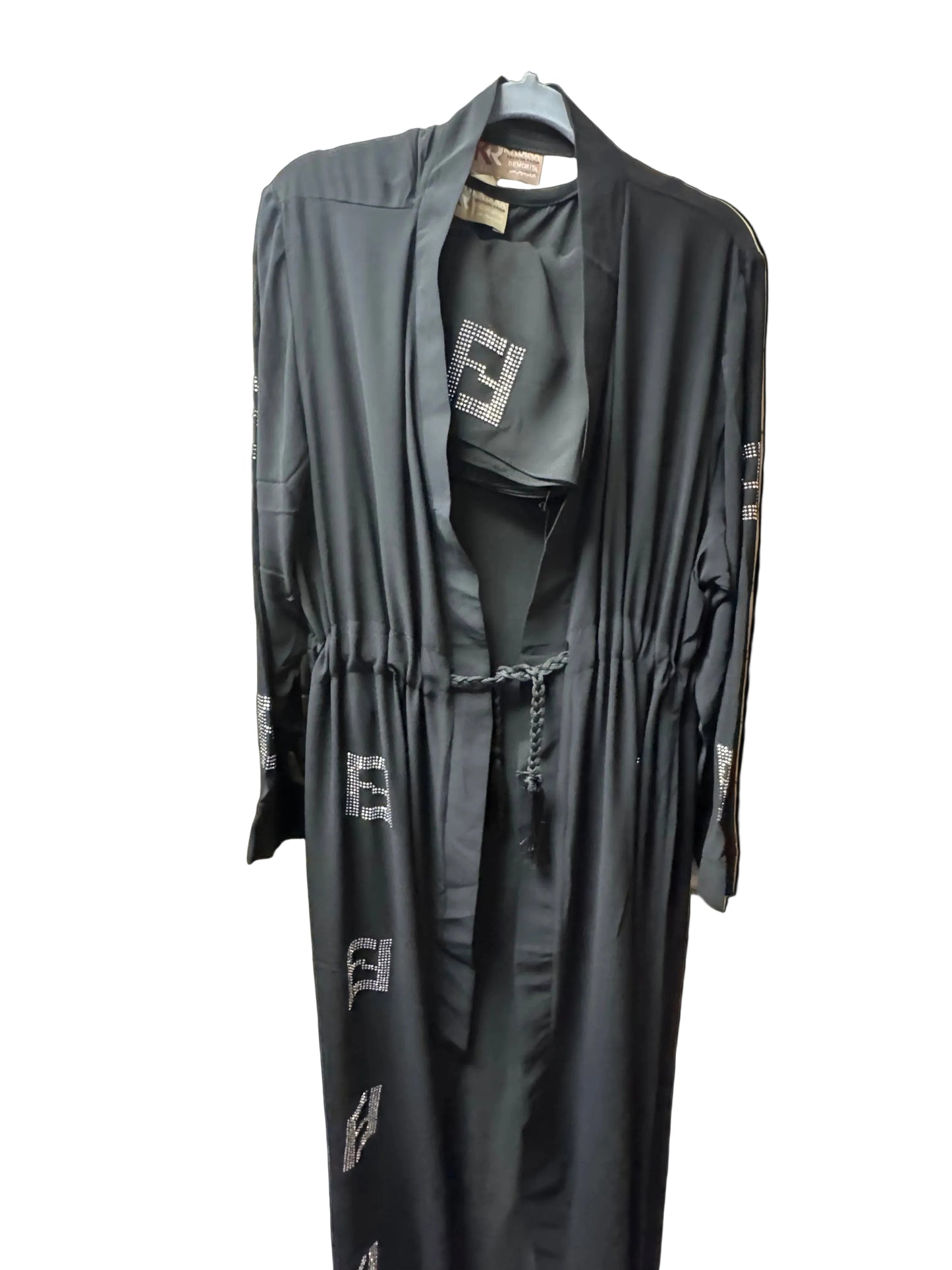 Black Crystal Embellished Open Abaya