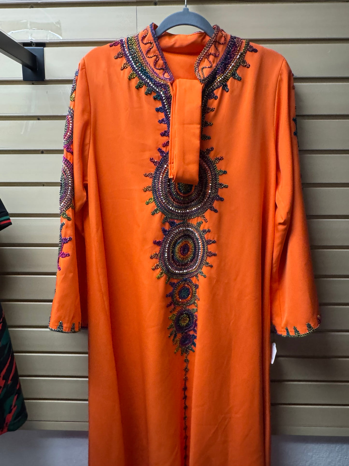 Orange Embroidered Moroccan-Style Kaftan