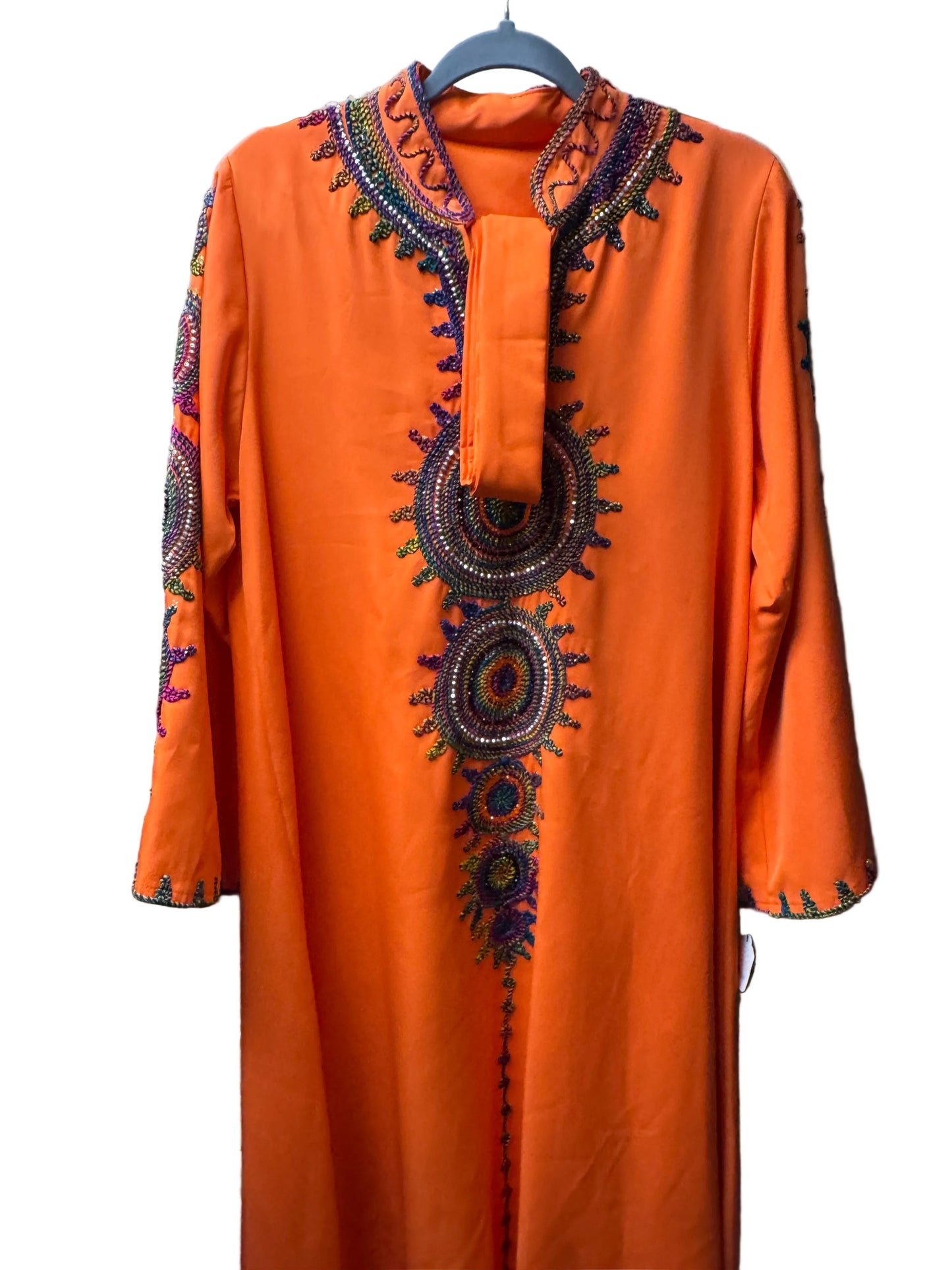 Orange Embroidered Moroccan-Style Kaftan