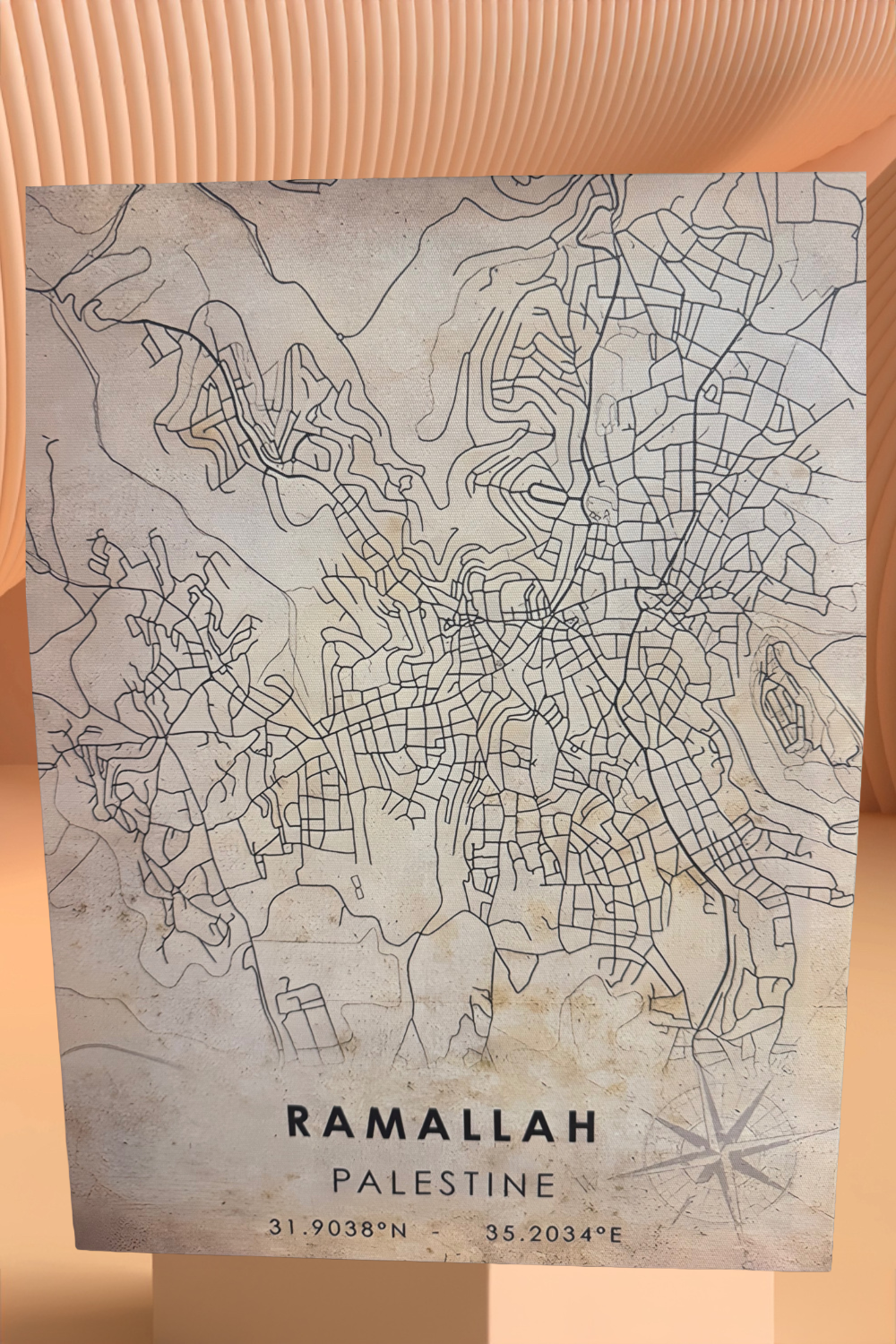 Vintage Ramallah Map Canvas Wall Art (Framed) | Al Falastini™