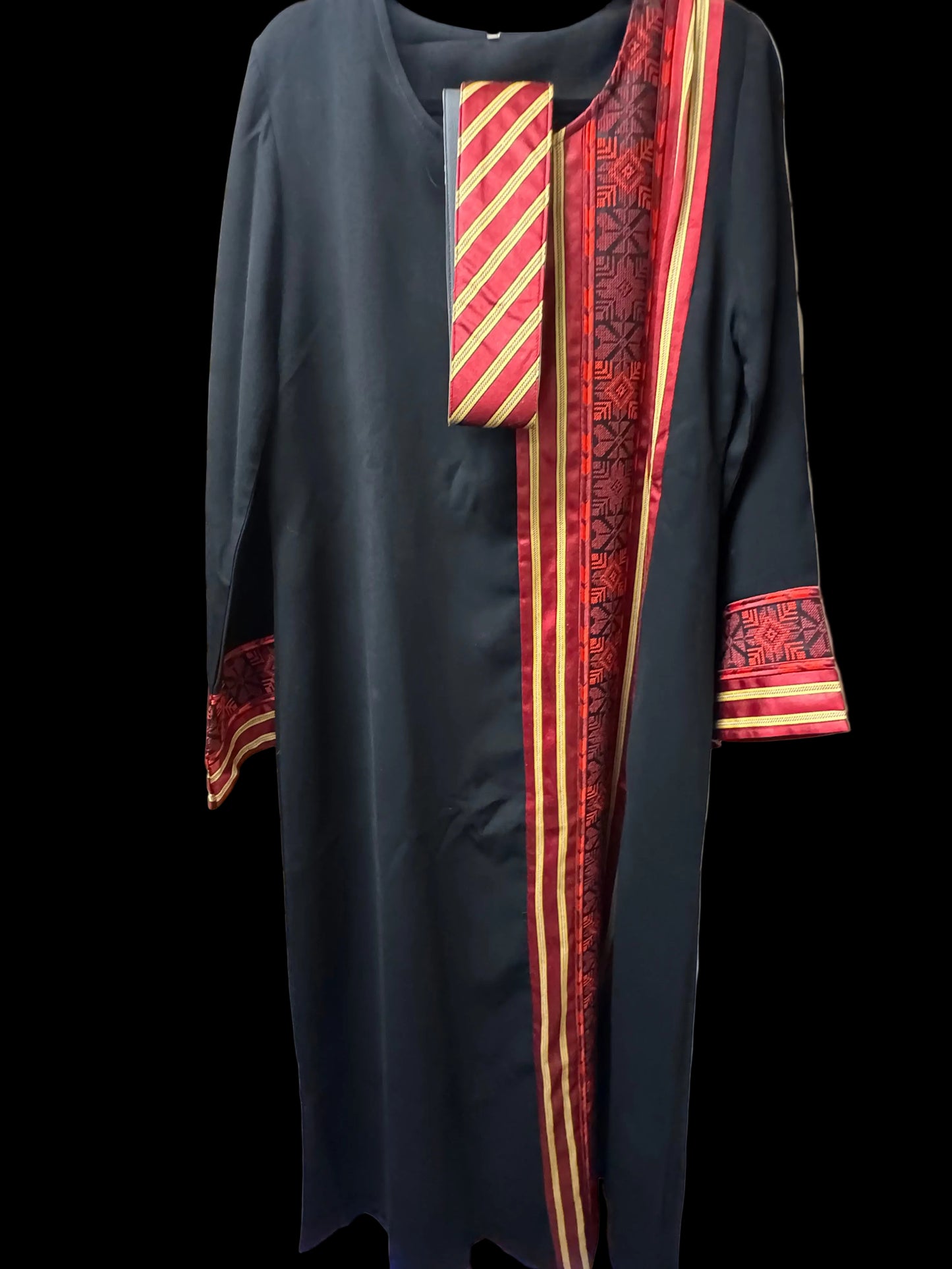 Black Thobe with Red Vertical Tatreez Panel