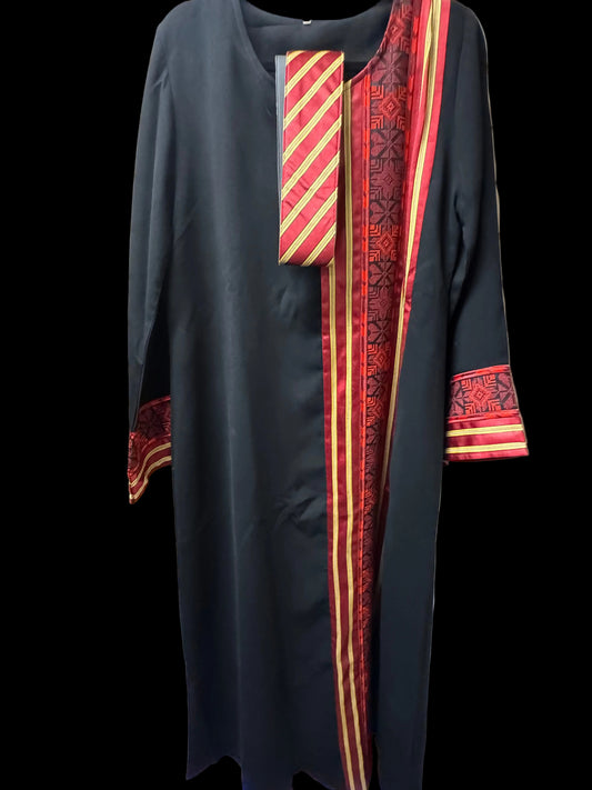 Black Thobe with Red Vertical Tatreez Panel