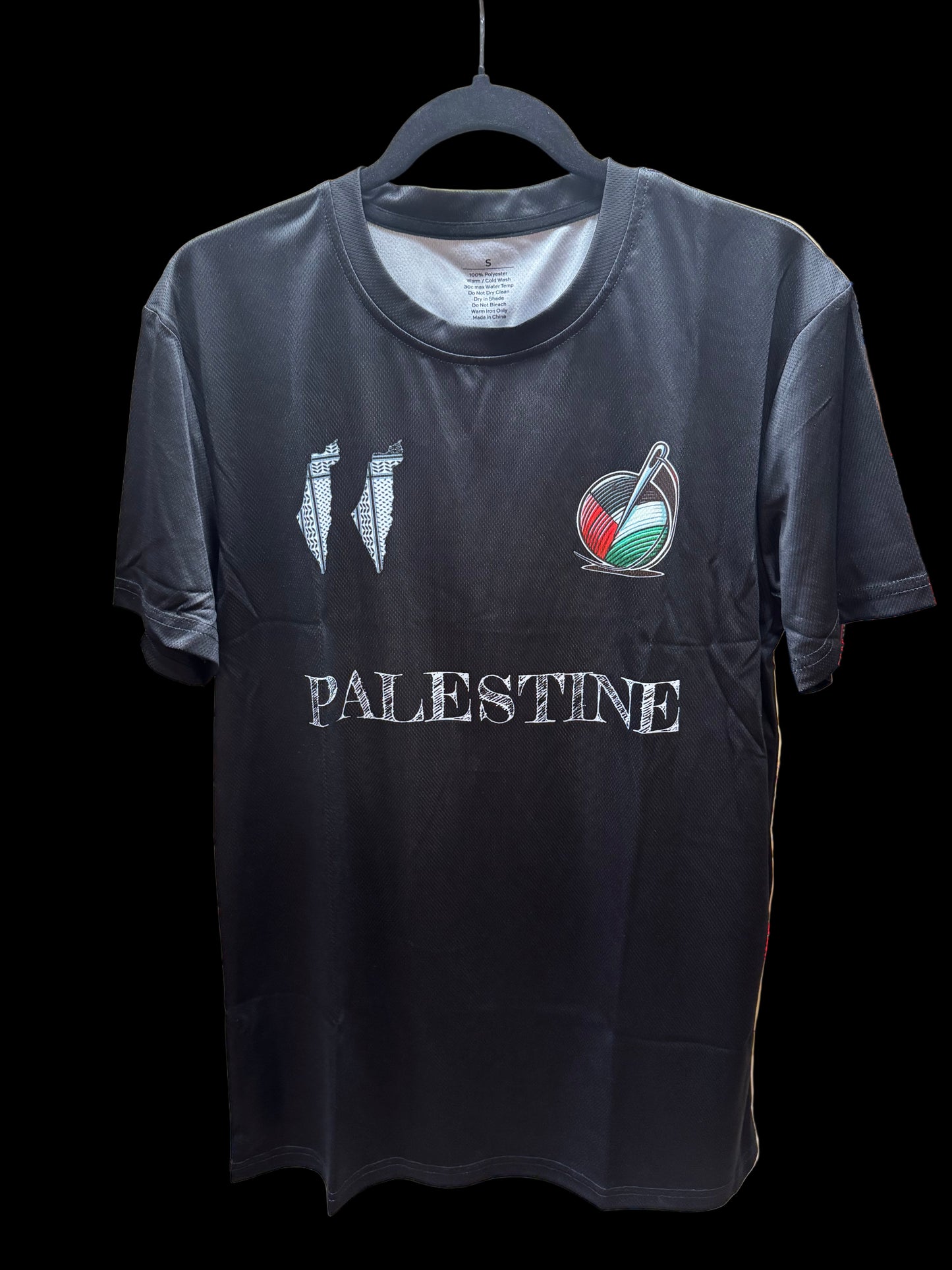 Black Palestine Jersey – Minimalist Flag Crest – Designed in Palestine