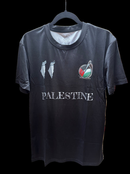 Black Palestine Jersey – Minimalist Flag Crest – Designed in Palestine