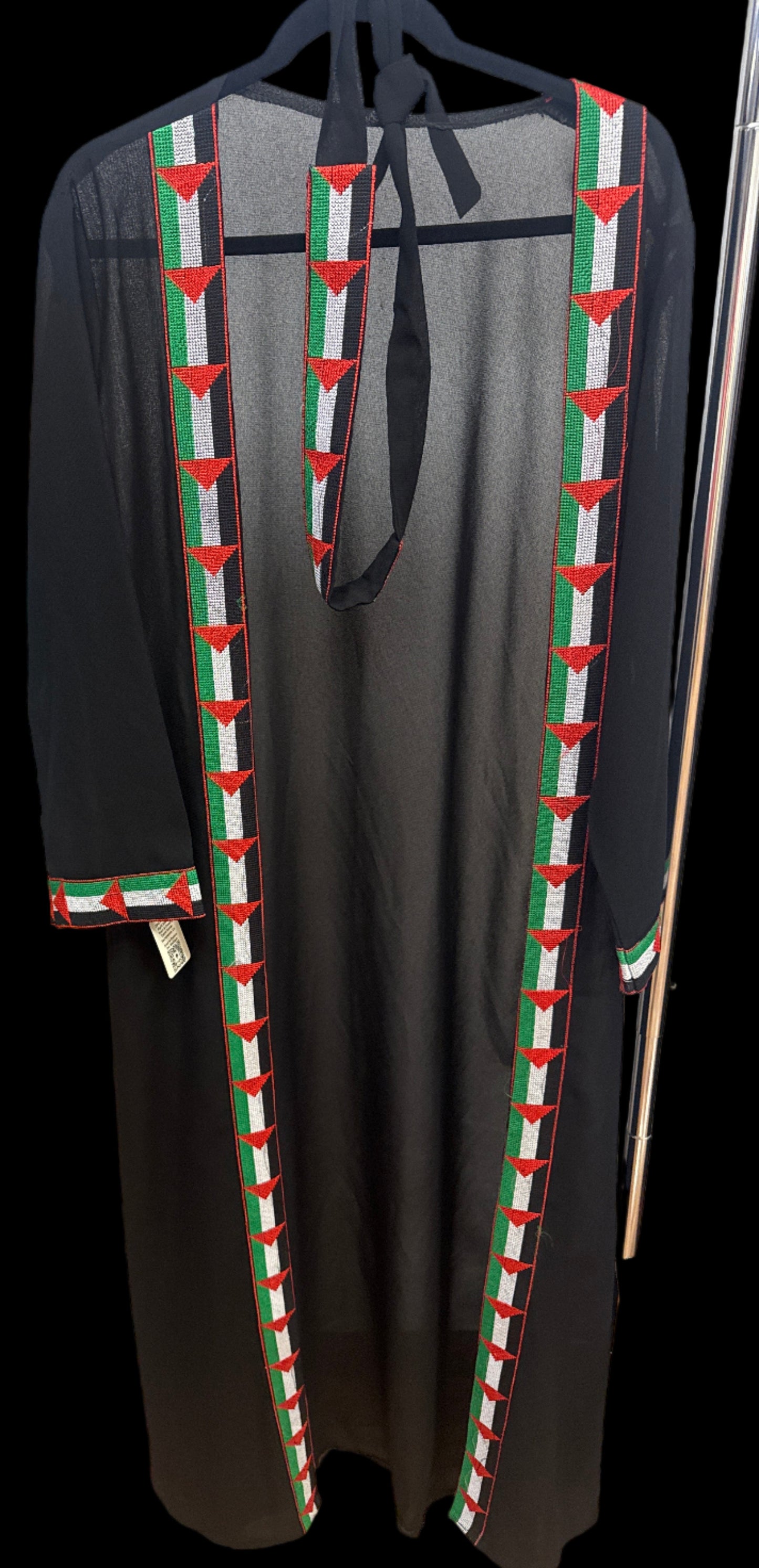 Palestinian Embroidered Sheer Open Abaya