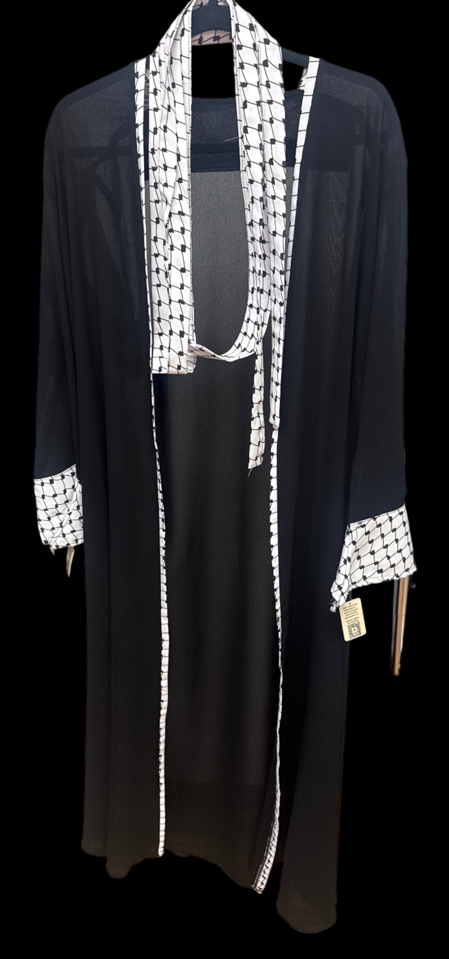 Palestinian Embroidered Sheer Open Abaya