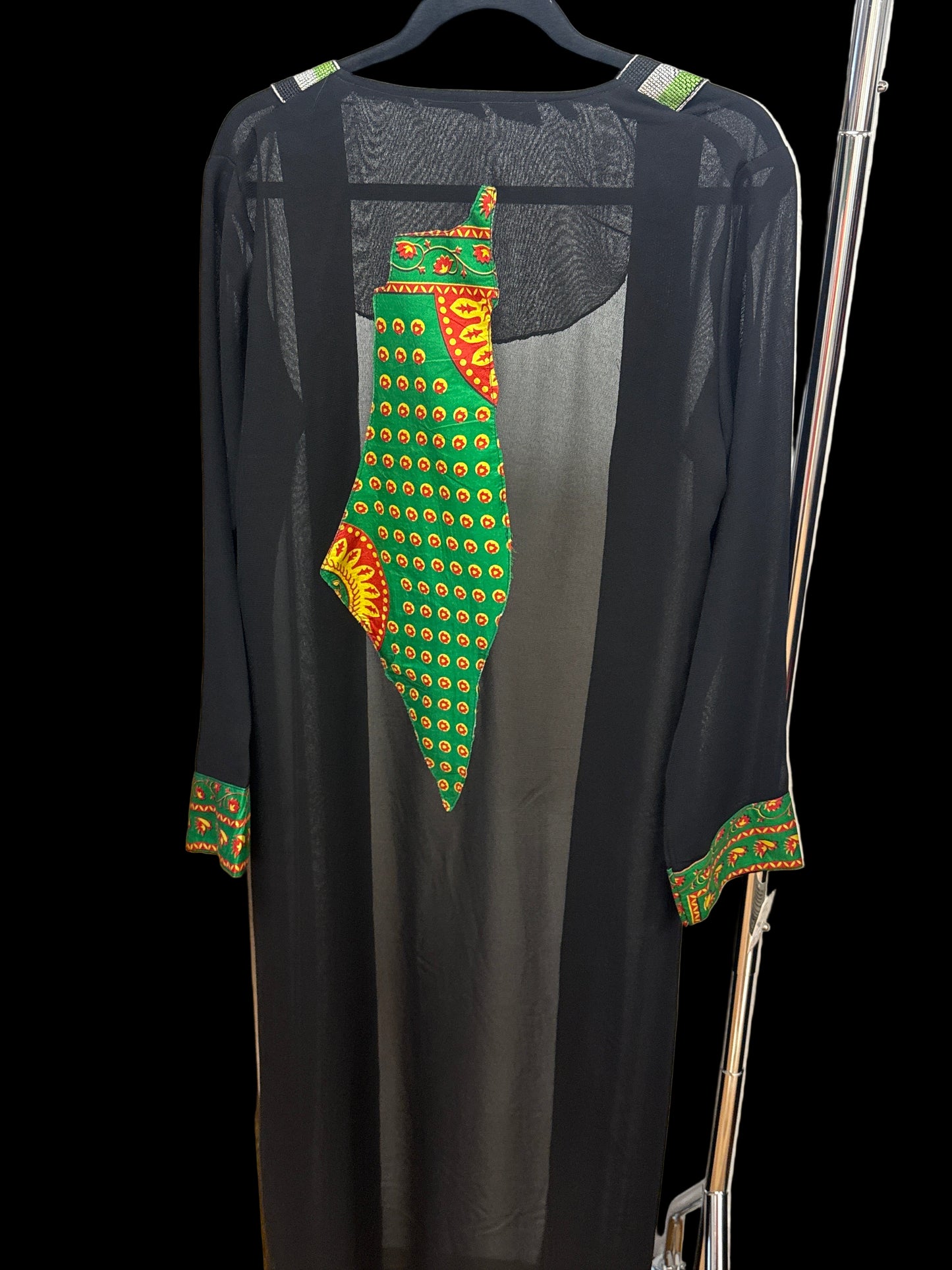 Palestinian Embroidered Sheer Open Abaya