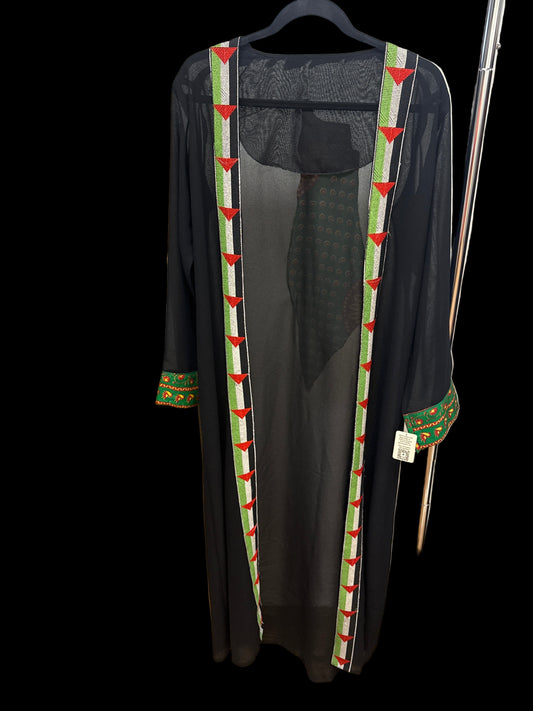 Palestinian Embroidered Sheer Open Abaya
