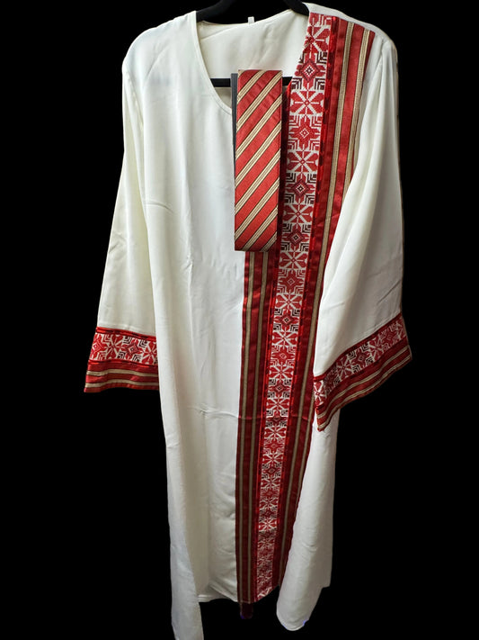 White Tatreez Palestinian Thobe with Red Embroidery – Made in Palestine