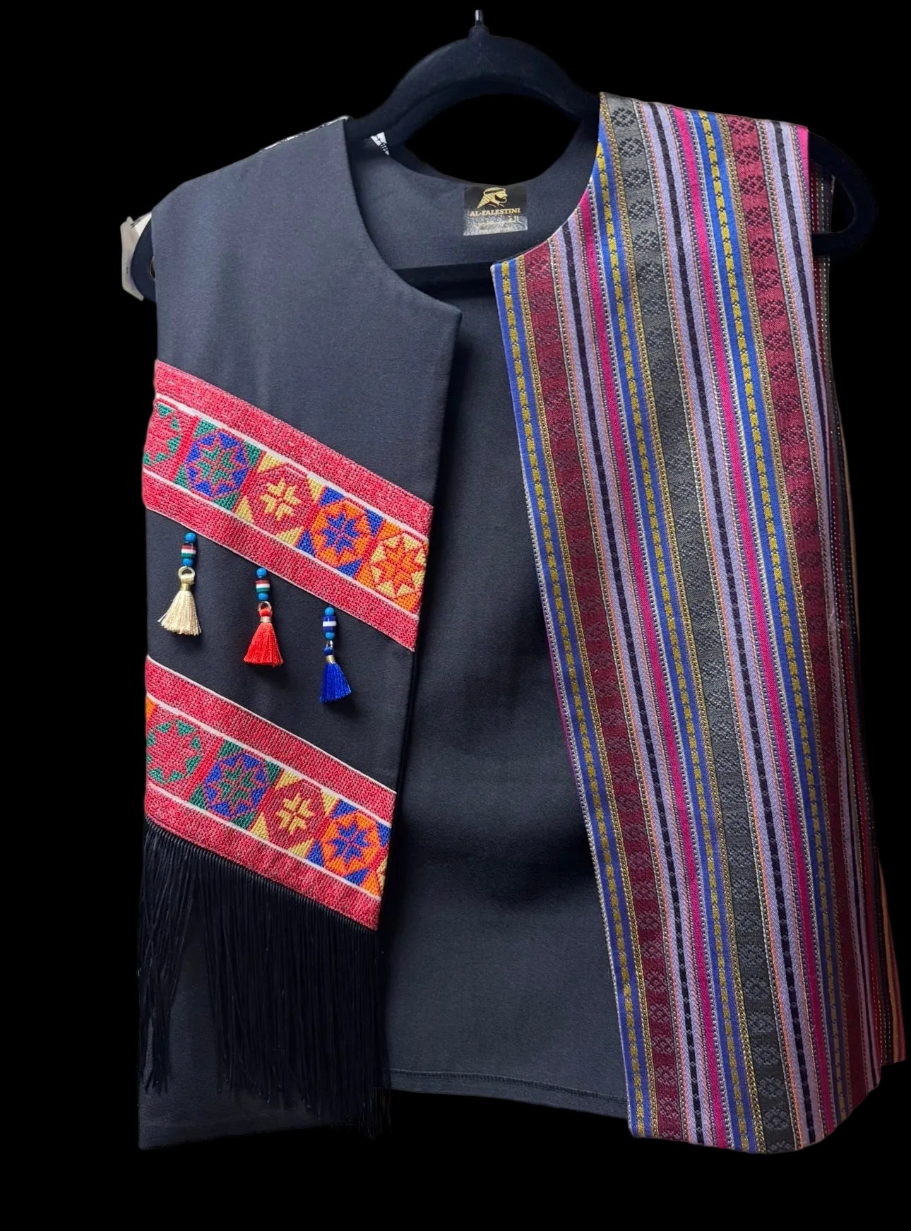 Tatreez Vest with Striped Panel – Made in Palestine