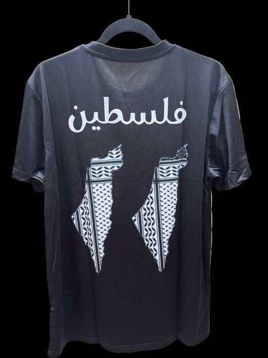 Black Palestine Jersey – Minimalist Flag Crest – Designed in Palestine