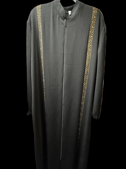 Black Zip-Front Abaya with Gold Trim