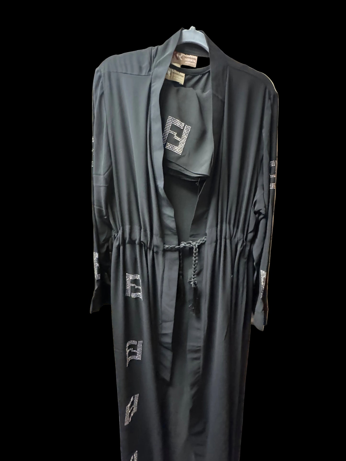 Black Crystal Embellished Open Abaya