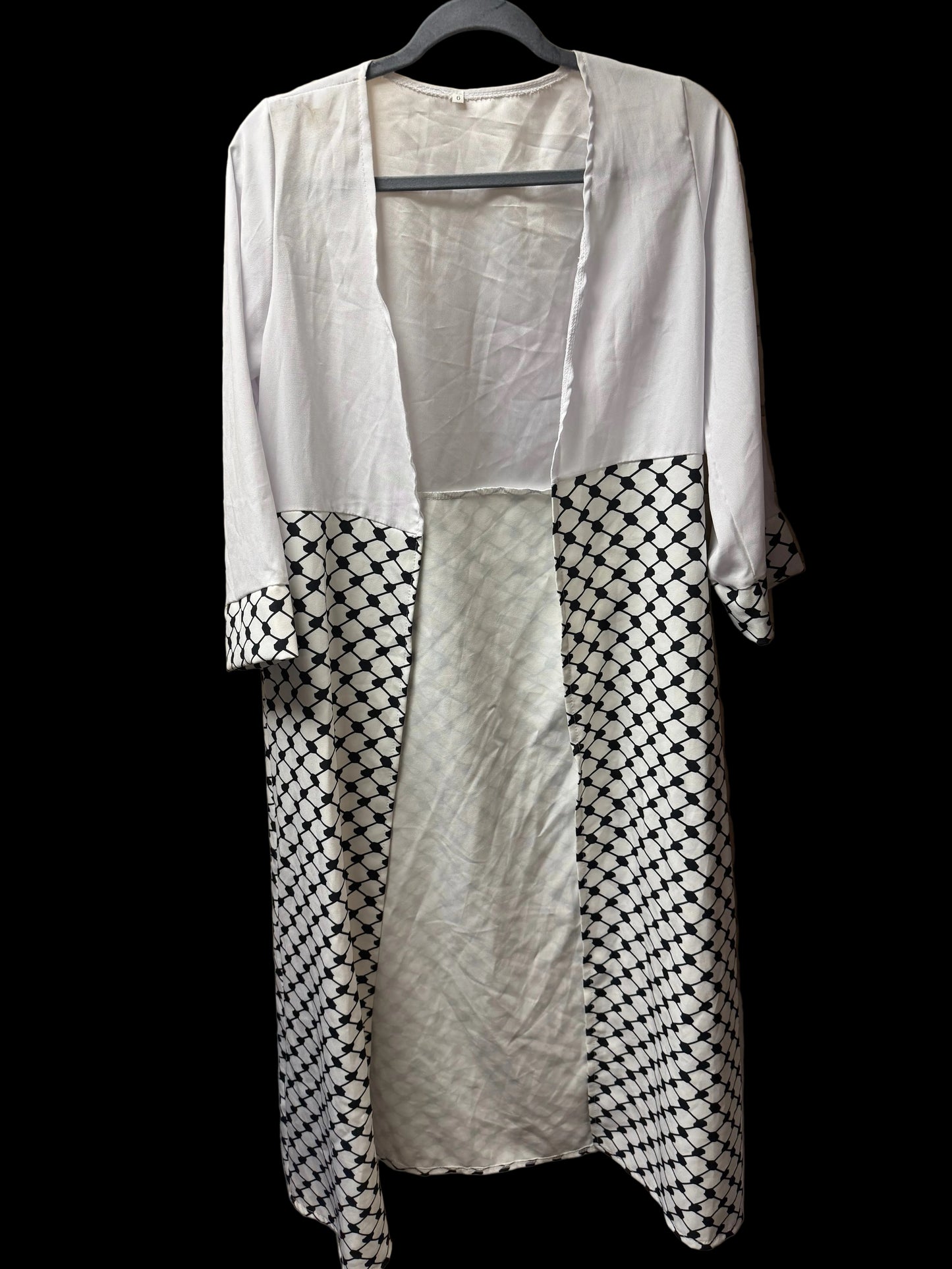 White Keffiyeh Panel Open Cardigan – Made in Palestine