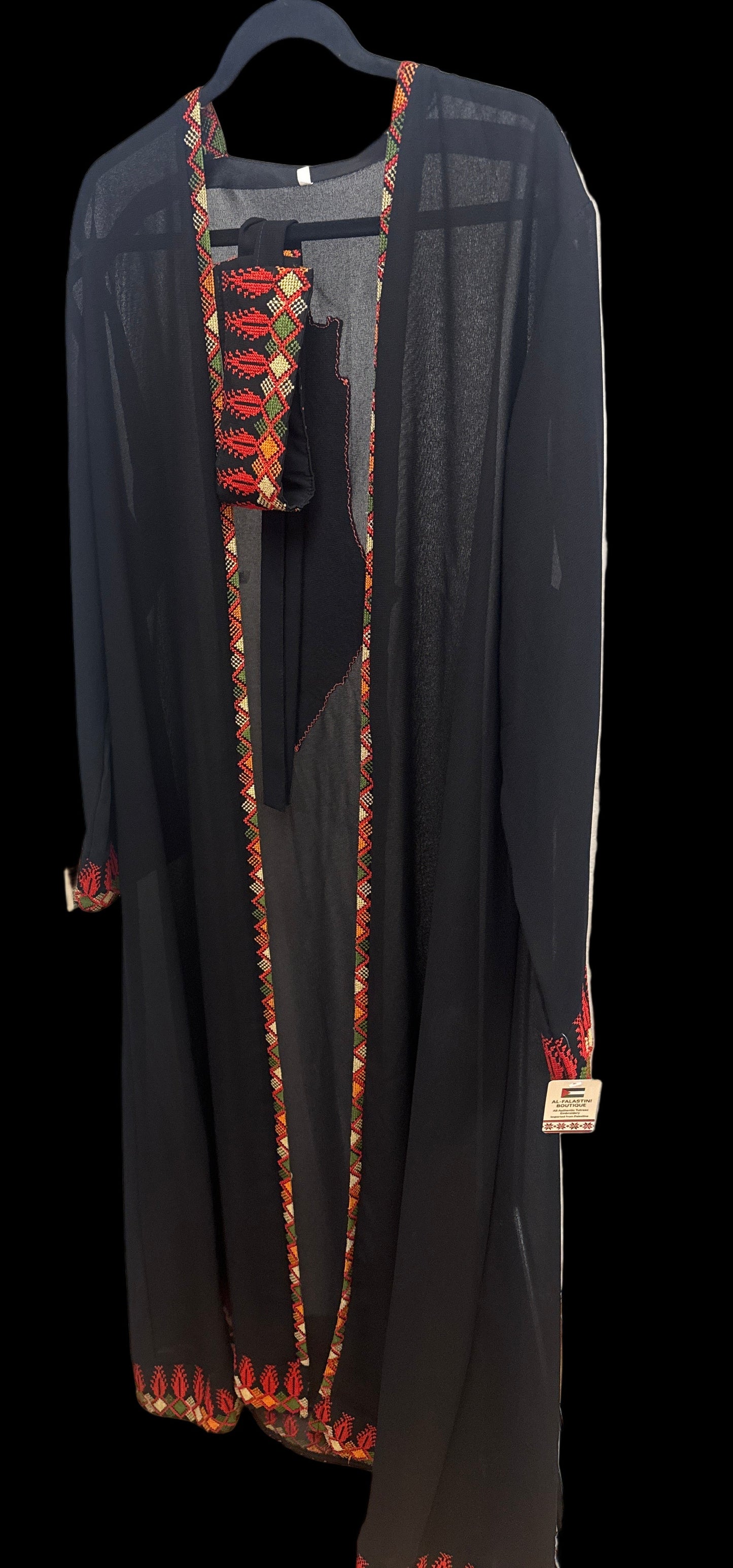 Palestinian Embroidered Sheer Open Abaya
