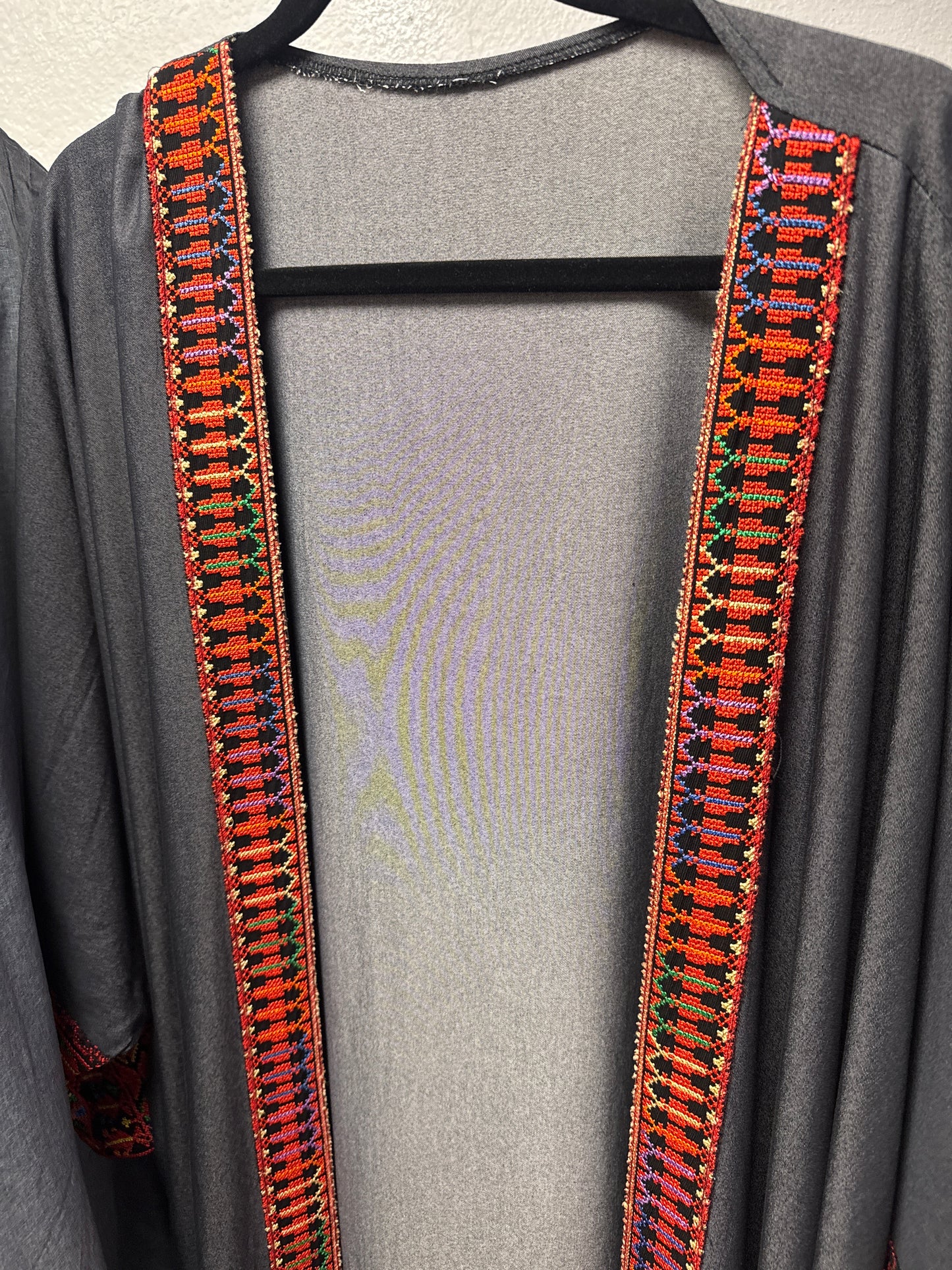 Palestinian Embroidered Sheer Open Abaya