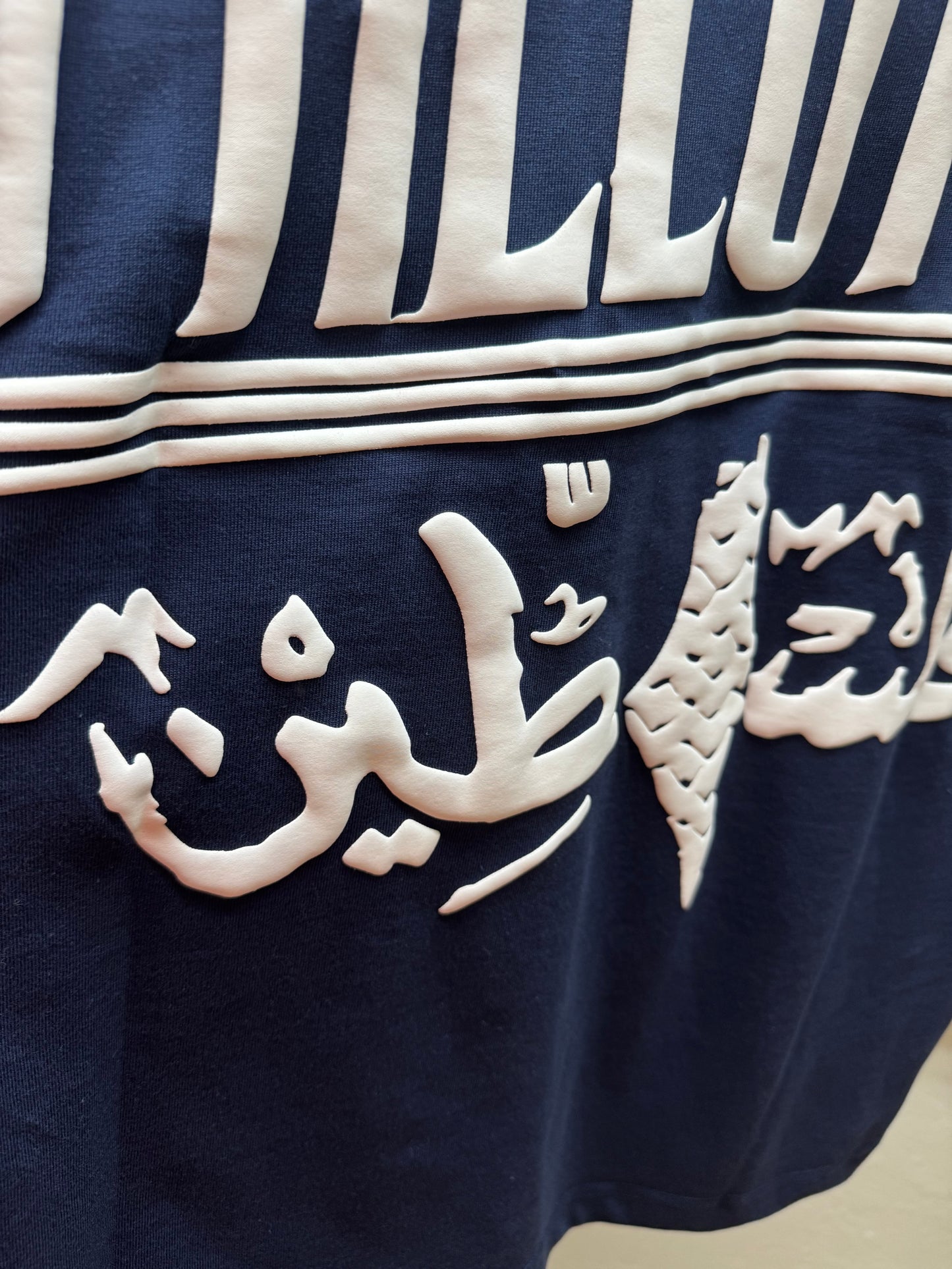 Blue Palestine Puff Print Shirt – Raised 3D Puff Graphic – Handmade in Palestine