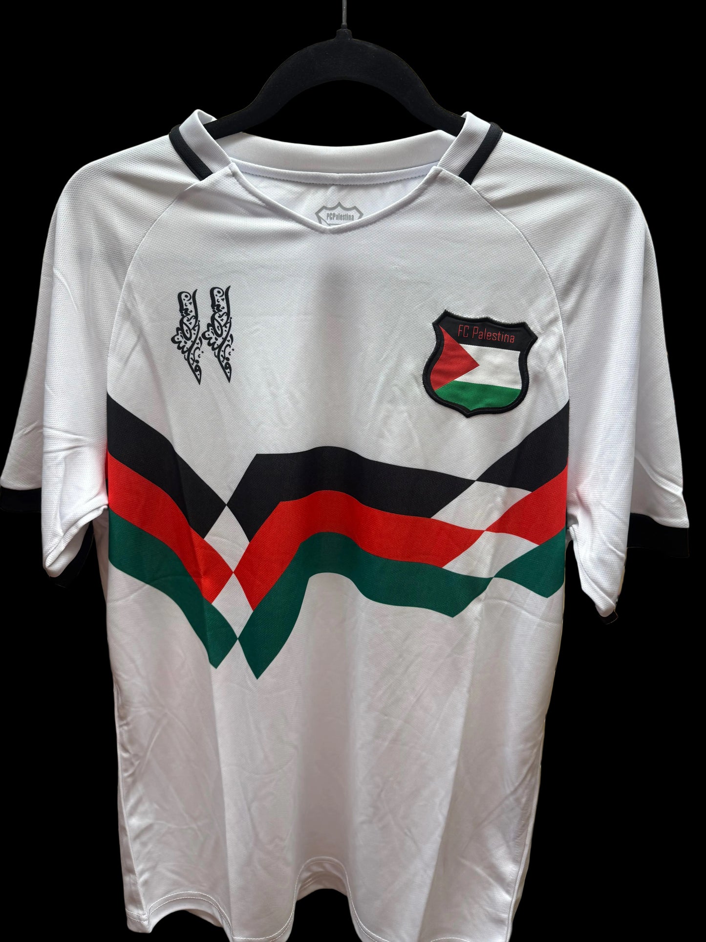 White “FC Palestina” with Embroidered Patch Jersey (Chevron Flag Design) Pali Colors