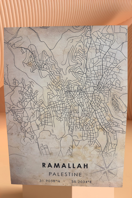 Vintage Ramallah Map Canvas Wall Art (Framed) | Al Falastini™