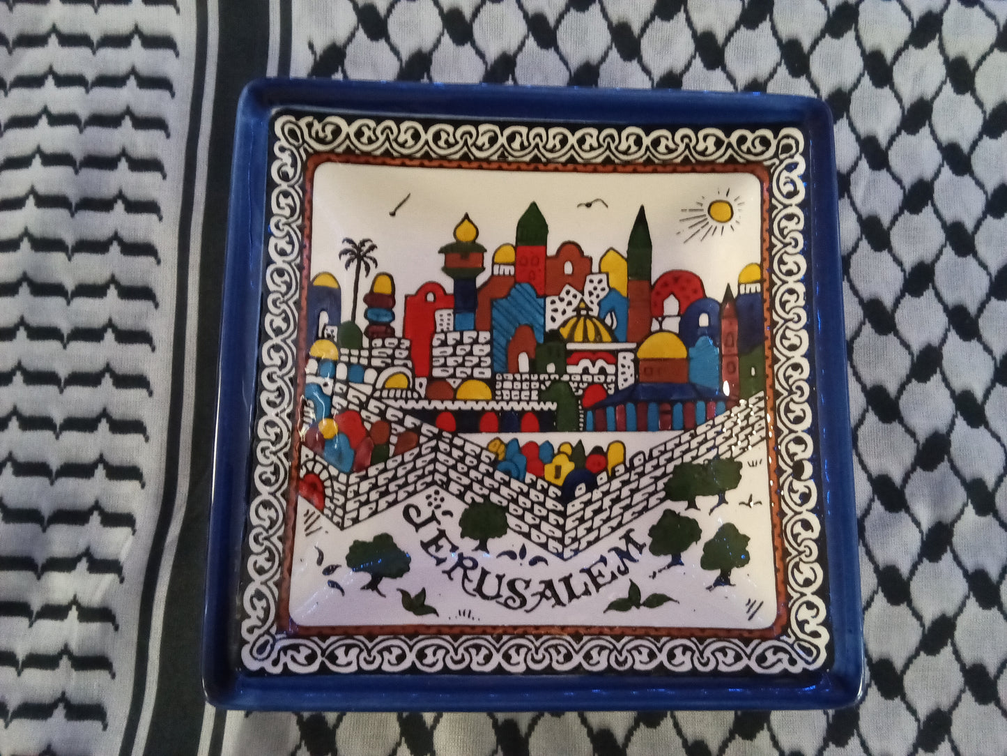 Square Ceramic Plate – Hand-Painted (Hebron)