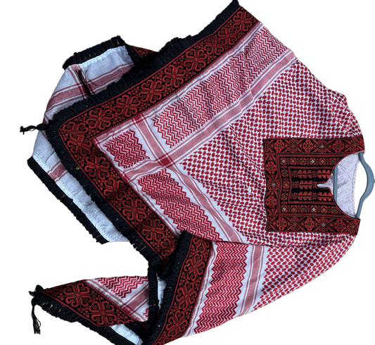 Tatreez Keffiyeh Poncho  Red & Black
