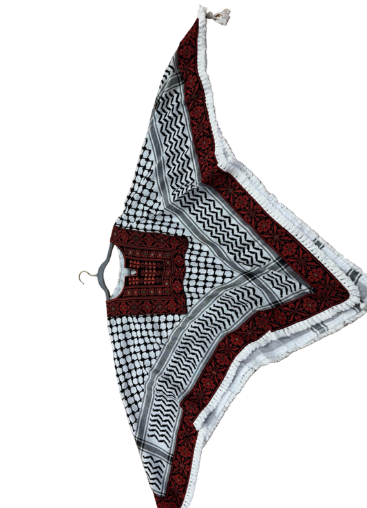 Tatreez Keffiyeh Poncho  Black & White